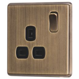 Arlec  13A 1-Gang SP Switched Socket Antique Brass  with Black Inserts