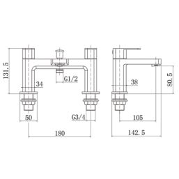 ETAL Lanza Matt Black 174mm Deck Mounted Dual Control Manual Shower Mixer Tap