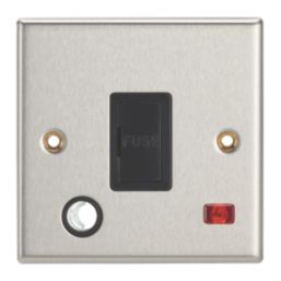 Contactum iConic 13A Unswitched Fused Spur & Flex Outlet with Neon Brushed Steel with Black Inserts