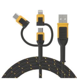 DEWALT USB-A to Micro USB-B / Lightning / USB-C  Reinforced Braided 3-in-1 Combo Cable  1.8m
