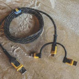 DEWALT USB-A to Micro USB-B / Lightning / USB-C  Reinforced Braided 3-in-1 Combo Cable  1.8m