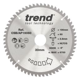 Trend  Aluminium/Plastic Circular Saw Blade 190mm x 30mm 60T