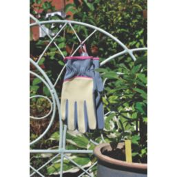 ClipGlove Stretch Fit  Womens Synthetic Leather Gardening Gloves Blue / Cream Medium