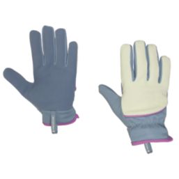 ClipGlove Stretch Fit  Womens Synthetic Leather Gardening Gloves Blue / Cream Medium