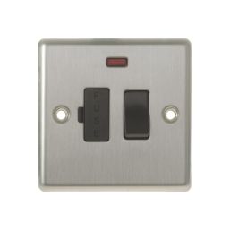 LAP  13A Switched Fused Spur with LED Brushed Stainless Steel with Black Inserts