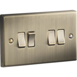 Knightsbridge  10AX 4-Gang 2-Way Light Switch  Antique Brass