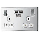 LAP  13A 2-Gang DP Switched Socket + 3.1A 15.5W 2-Outlet Type A USB Charger Polished Chrome with White Inserts