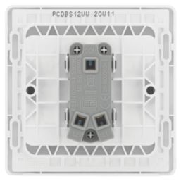 British General Evolve 20A 16AX 1-Gang 2-Way Wide Rocker Light Switch  Brushed Steel with White Inserts