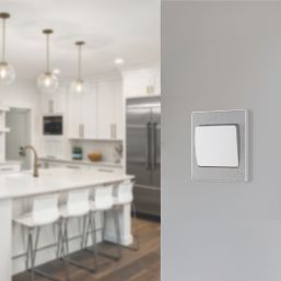 British General Evolve 20A 16AX 1-Gang 2-Way Wide Rocker Light Switch  Brushed Steel with White Inserts