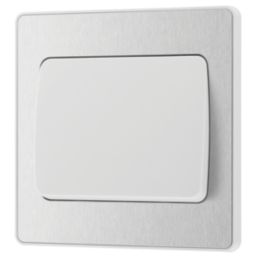 British General Evolve 20A 16AX 1-Gang 2-Way Wide Rocker Light Switch  Brushed Steel with White Inserts