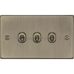 Knightsbridge  10AX 3-Gang 2-Way Light Switch  Antique Brass