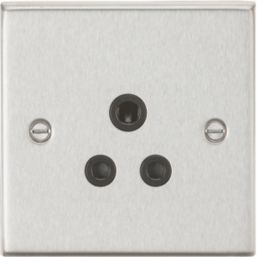 Knightsbridge  5A 1-Gang Unswitched Socket Brushed Chrome with Black Inserts