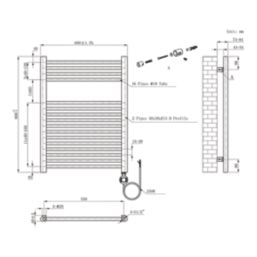 Flomasta 800mm x 600mm 853BTU Chrome Flat Electric Towel Radiator