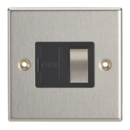 Contactum iConic 13A Switched Fused Spur  Brushed Steel with Black Inserts