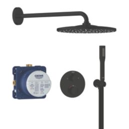Grohe Precision Thermostat HP Rear-Fed Concealed Matt Black Thermostatic Shower System