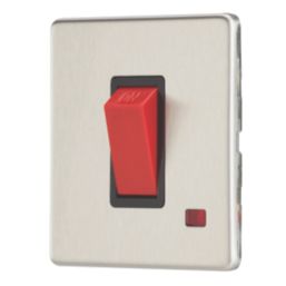 Contactum Lyric 45A 1-Gang DP Control Switch Brushed Steel with Neon with Black Inserts