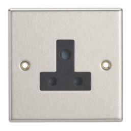 Contactum iConic 5A 1-Gang Unswitched Round Pin Socket Brushed Steel with Black Inserts