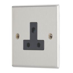 Contactum iConic 5A 1-Gang Unswitched Round Pin Socket Brushed Steel with Black Inserts