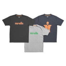 Scruffs Houghton Worker Short Sleeve T-Shirts Grey / Navy / Black 2X Large 47" Chest 3 Pack