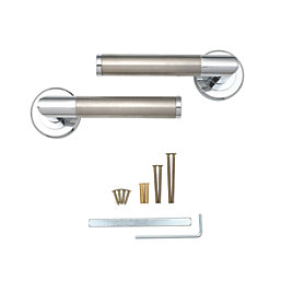 Serozzetta Trend Fire Rated Lever on Rose Door Handle Pair Polished Chrome / Satin Nickel