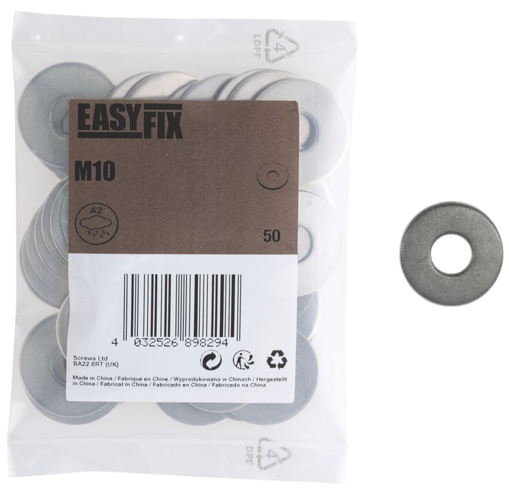 Easyfix Steel Large Flat Washers M10 x 2.5mm 100 Pack