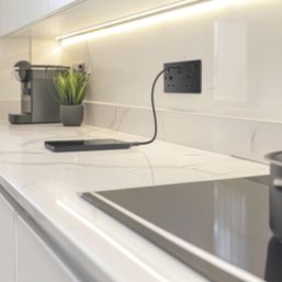 LAP  13A 2-Gang SP Switched Socket + 3A 22W 2-Outlet Type A & C USB Charger Matt Black with Black Inserts