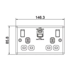 LAP  13A 2-Gang SP Switched Socket + 3A 22W 2-Outlet Type A & C USB Charger Matt Black with Black Inserts