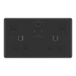 LAP  13A 2-Gang SP Switched Socket + 3A 22W 2-Outlet Type A & C USB Charger Matt Black with Black Inserts