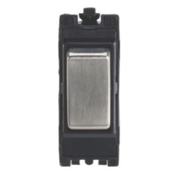 Contactum  10AX 2-Way Modular Light Switch Brushed Steel with Black Inserts