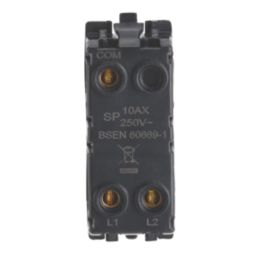 Contactum  10AX 2-Way Modular Light Switch Brushed Steel with Black Inserts