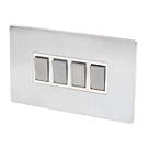 LAP  10AX 4-Gang 2-Way Light Switch  Brushed Chrome with White Inserts