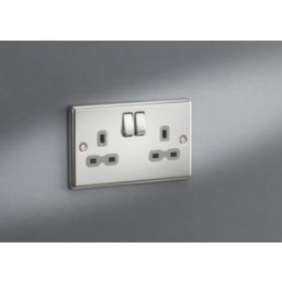 Knightsbridge  13A 2-Gang DP Switched Double Socket Polished Chrome  with Colour-Matched Inserts