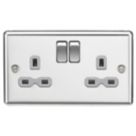Knightsbridge  13A 2-Gang DP Switched Double Socket Polished Chrome  with Colour-Matched Inserts