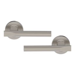 Cooke & Lewis Wembrit Lever on Rose Door Handles Pair Satin Nickel