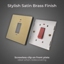 British General Evolve 45A 1-Gang 2-Pole Cooker Switch Satin Brass with LED with Black Inserts