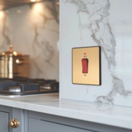 British General Evolve 45A 1-Gang 2-Pole Cooker Switch Satin Brass with LED with Black Inserts