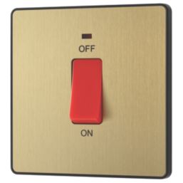 British General Evolve 45A 1-Gang 2-Pole Cooker Switch Satin Brass with LED with Black Inserts