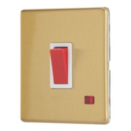 Contactum Lyric 32A 1-Gang DP Control Switch Brushed Brass with Neon with White Inserts