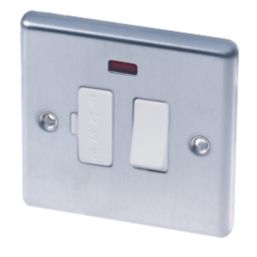 LAP  13A Switched Fused Spur with LED Brushed Stainless Steel with White Inserts
