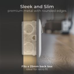 British General Nexus Metal 13A 2-Gang SP Switched Socket + 3A 45W 2-Outlet Type A & C USB Charger Brushed Steel with Grey Inserts