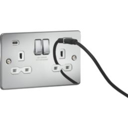 Knightsbridge  13A 2-Gang SP Switched Socket + 4.0A 20W 2-Outlet Type A & C USB Charger Polished Chrome with White Inserts