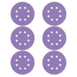Trend  AB/125/M6 60, 120 & 240 Grit 8-Hole Punched Wood, Paint, Plastic, Filler, Plaster & Metal Random Orbital Sanding Discs 125mm 6 Pack