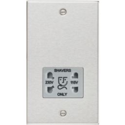 Knightsbridge  2-Gang Dual Voltage Shaver Socket 115 V / 230V Brushed Chrome with Colour-Matched Inserts