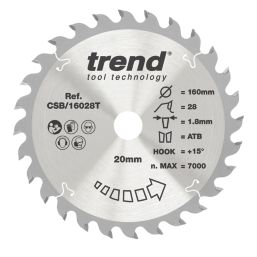 Trend CSB/16028T Wood/Chipboard/MDF Circular Saw Blade 160mm x 20mm 28T