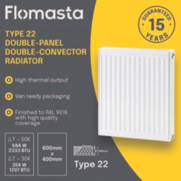 Flomasta 600mm x 400mm 2333BTU White Type 22 Convector Radiator