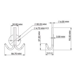 Essentials Double Hook Satin Stainless Steel 96mm