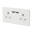 Varilight  13AX 2-Gang Unswitched Socket + 2.1A 10.5W 2-Outlet Type A USB Charger Ice White with White Inserts