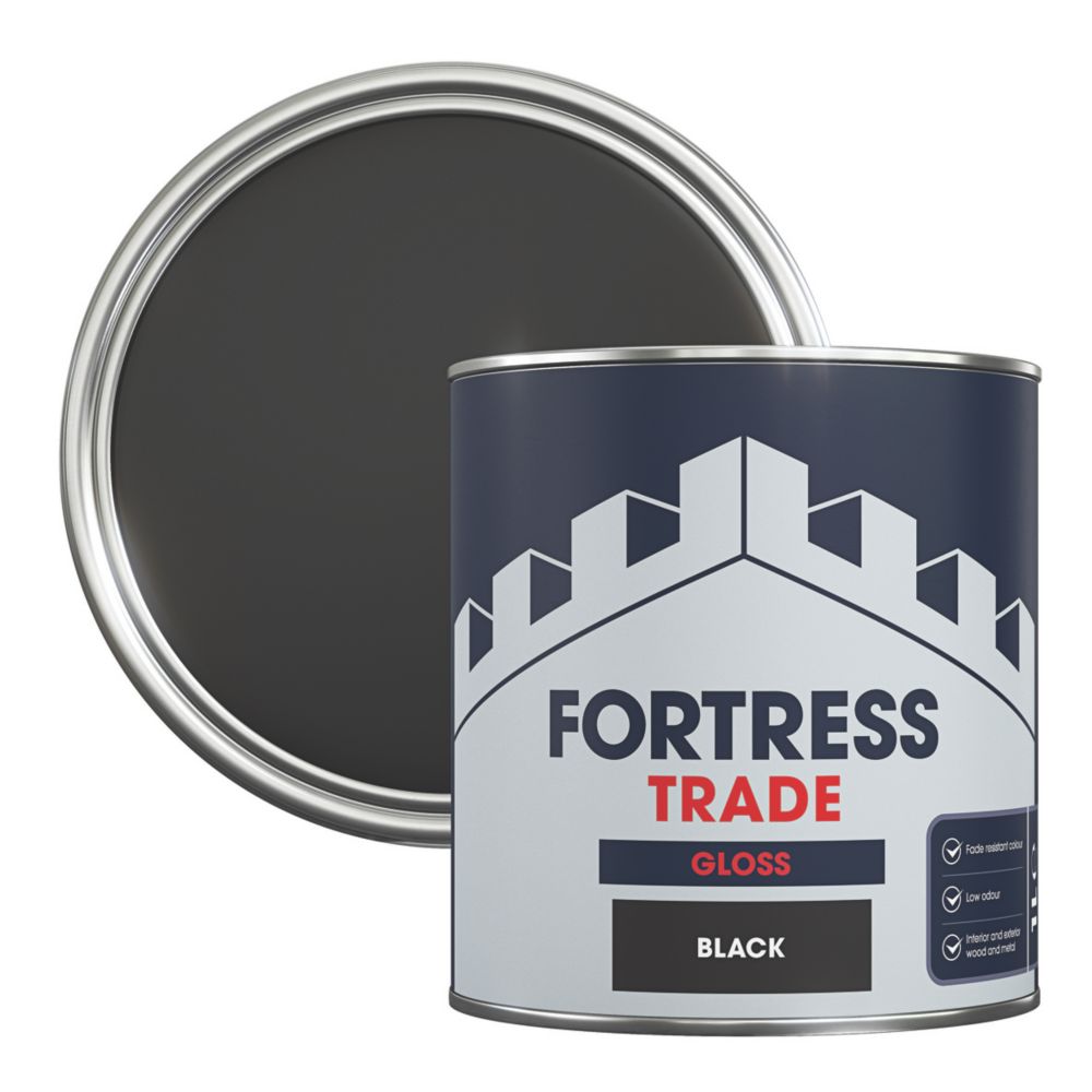 Fortress Trade 1Ltr Black Gloss WaterBased Trim Paint Screwfix