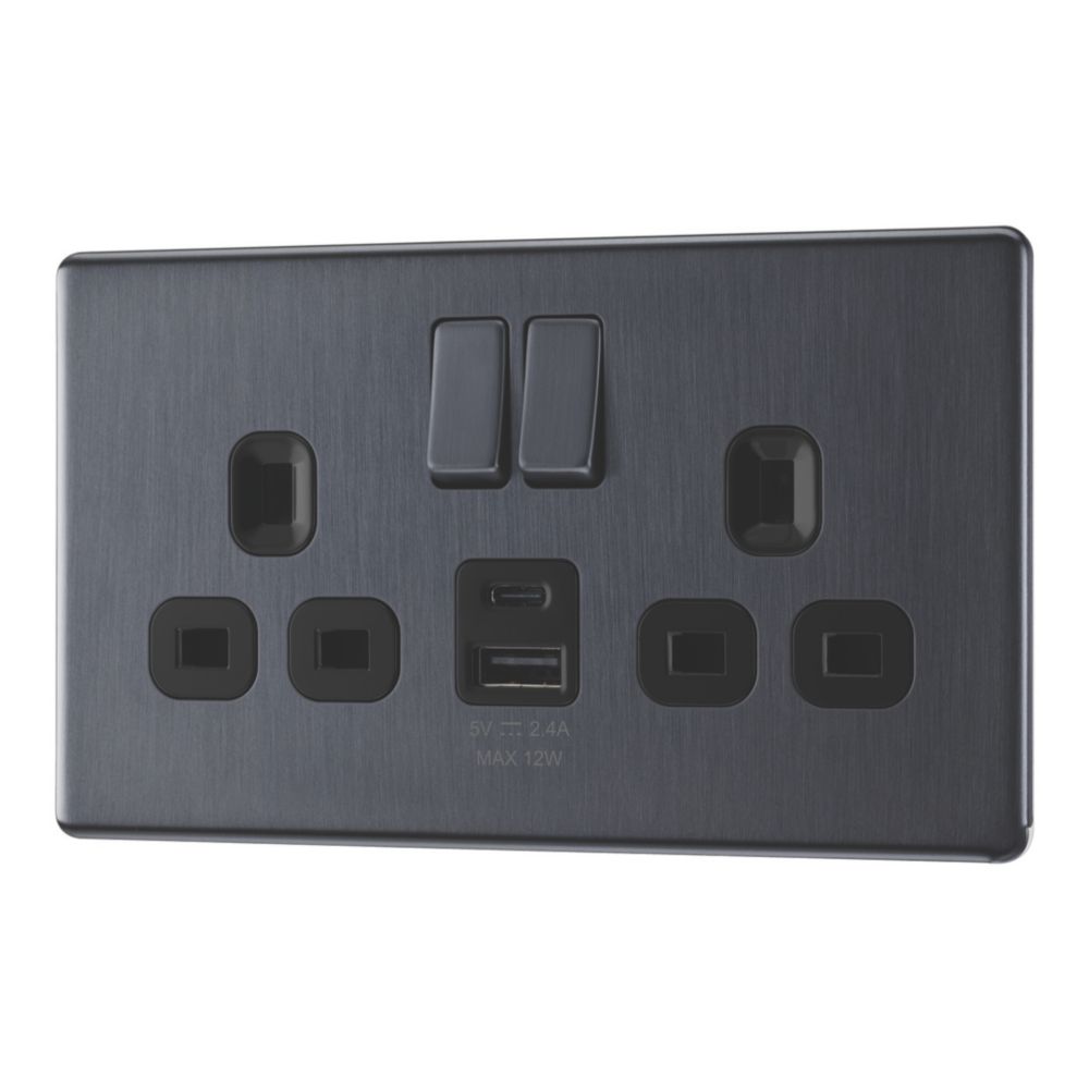 LAP 13A 2-Gang SP Switched Socket + 2.4A 12W 2-Outlet Type A & C USB ...