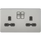 Knightsbridge  13A 2-Gang DP Switched Double Socket Brushed Chrome  with Black Inserts